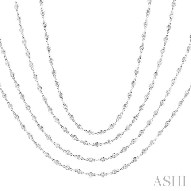 7 Ctw Bezel Set Round Cut Diamond Layered 60-Inch Necklace in 14K White Gold