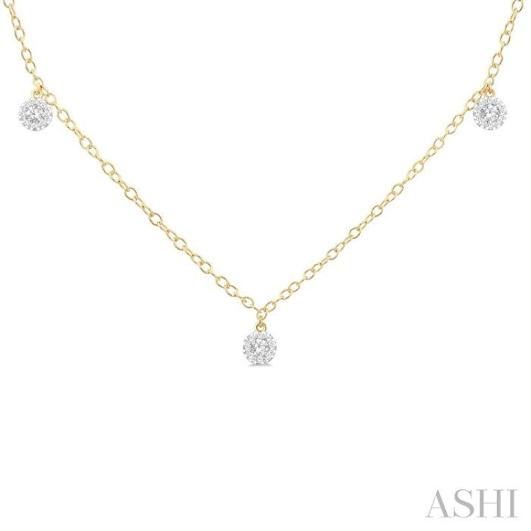 1/3 Ctw Lovebright Circular Mount Round Cut Diamond Station Necklace in 14K Yellow Gold
