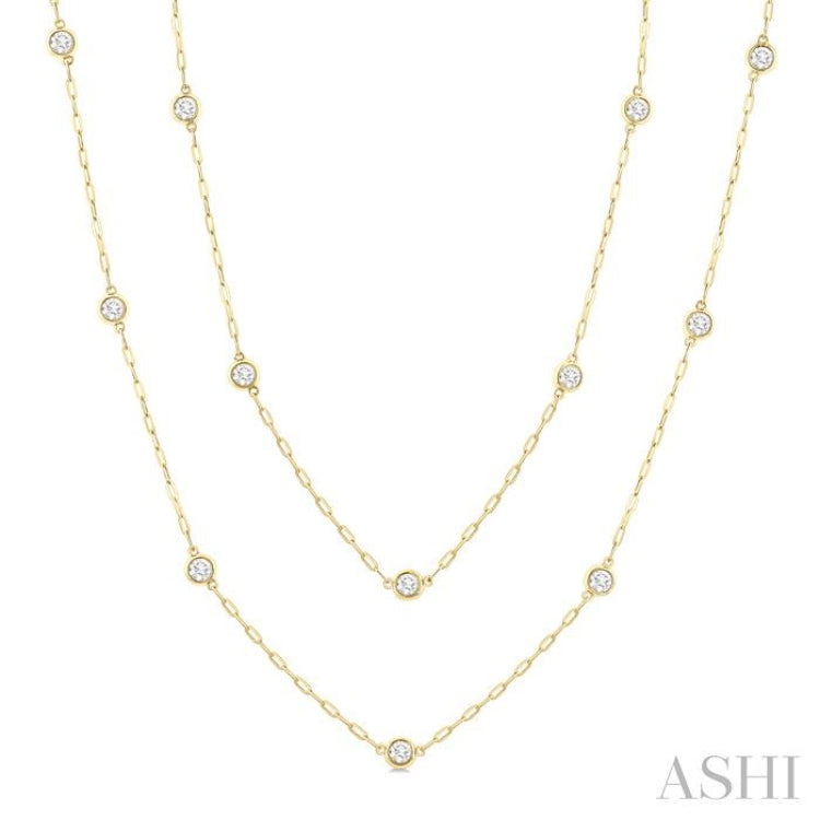 2.00 Ctw Bezel Set Round Cut Diamond 36-Inch Station Necklace in 14K Yellow Gold