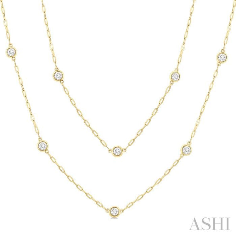 2.00 Ctw Bezel Set Round Cut Diamond 36-Inch Station Necklace in 14K Yellow Gold