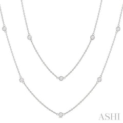 1.00 Ctw Bezel Set Round Cut Diamond Station Long Necklace in 14K White Gold