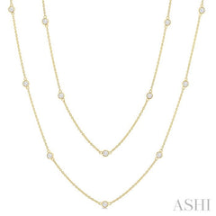 1.00 Ctw Bezel Set Round Cut Diamond Station Long Necklace in 14K Yellow Gold