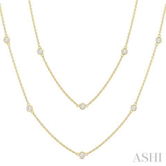 1.00 Ctw Bezel Set Round Cut Diamond Station Long Necklace in 14K Yellow Gold