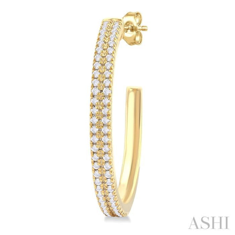 1/3 Ctw Double Row Round Cut Diamond Fashion Half Hoop Earring in 10K Yellow Gold