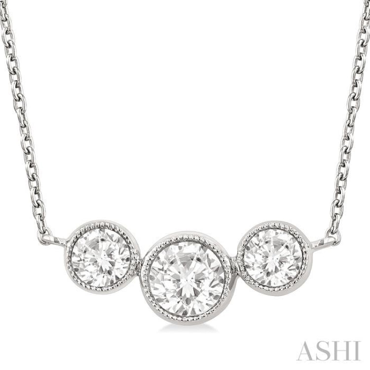 1 Ctw Past, Present & Future 3-Stone Bezel Set Round Cut Diamond Necklace in 14K White Gold