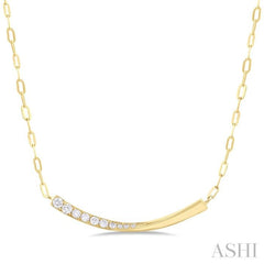 1/10 Ctw Smile Face Bar Round Cut Diamond Paperclip Necklace in 10K Yellow Gold