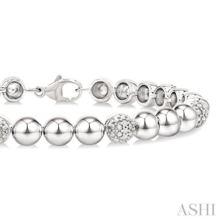 6 MM Bold Bead and 1/5 Ctw Round Cut Diamond Fashion Bracelet in Sterling Silver