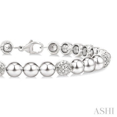 6 MM Bold Bead and 1/5 Ctw Round Cut Diamond Fashion Bracelet in Sterling Silver