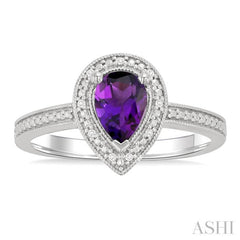 7x5 MM Pear Shape Amethyst and 1/50 Ctw Single Cut Diamond Semi-precious Ring in Sterling Silver