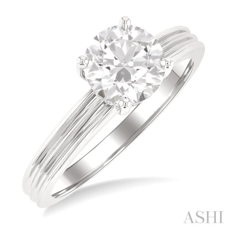 1/20 Ctw Circular Shape Grooved Shank Round Cut Diamond Semi Mount Engagement Ring in 14K White Gold