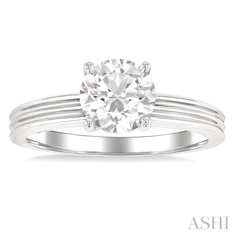 1/20 Ctw Circular Shape Grooved Shank Round Cut Diamond Semi Mount Engagement Ring in 14K White Gold