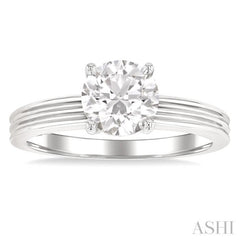 1/20 Ctw Circular Shape Grooved Shank Round Cut Diamond Semi Mount Engagement Ring in 14K White Gold