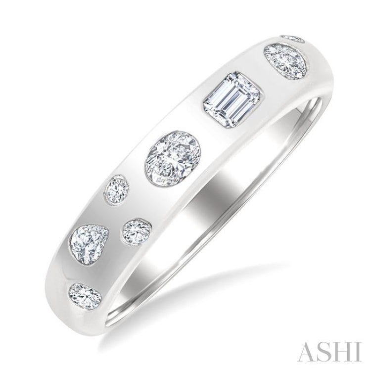 1/3 Ctw Bezel Set Mixed Cut Diamond Mosaic Fashion Band in 14K White Gold