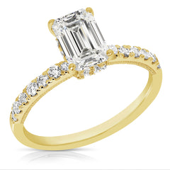 1 1/2 Ct Emerald Cut Center Lab Grown Diamond Hidden Halo Engagement Ring