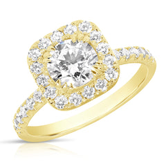 1 Ct Round Center Lab Grown Diamond Cushion Halo Engagement Ring
