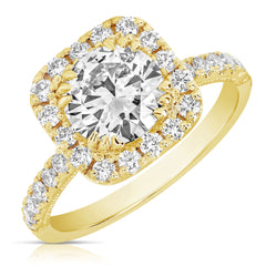 1 1/2 Ct Round Center Lab Grown Diamond Cushion Halo Engagement Ring