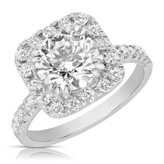2 Ct Round Center Lab Grown Diamond Cushion Halo Engagement Ring