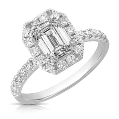 1 1/2 Ct Emerald Cut Center Lab Grown Diamond Halo Engagement Ring