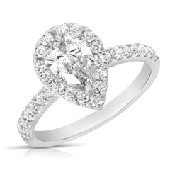 1 Ct Pear Shape Center Lab Grown Diamond Halo Engagement Ring