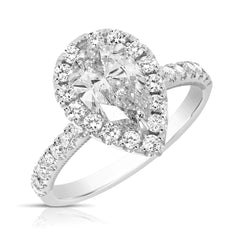 1 1/2 Ct Pear Shape Center Lab Grown Diamond Halo Engagement Ring
