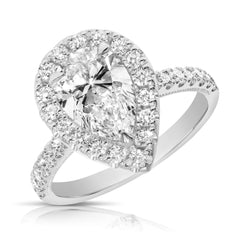 2 Ct Pear Shape Center Lab Grown Diamond Halo Engagement Ring