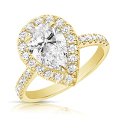 2 Ct Pear Shape Center Lab Grown Diamond Halo Engagement Ring