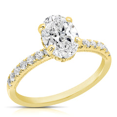 1 1/2 Ct Oval Center Lab Grown Diamond Hidden Halo Engagement Ring
