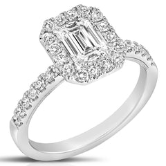1 Ct Emerald Cut Center Diamond Halo Engagement Ring
