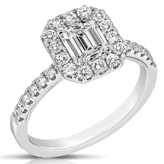 3/4 Ct Emerald Cut Center Diamond Halo Engagement Ring