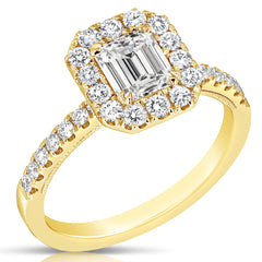 3/4 Ct Emerald Cut Center Diamond Halo Engagement Ring