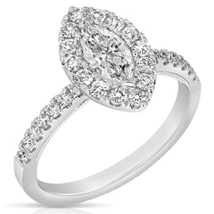 1/2 Ct Marquise Center Diamond Halo Engagement Ring