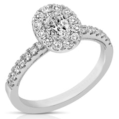 1/2 Ct Oval Center Diamond Halo Engagement Ring
