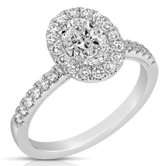 3/4 Ct Oval Center Diamond Halo Engagement Ring