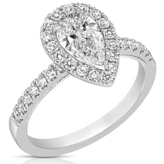1 Ct Pear Shape Center Diamond Halo Engagement Ring