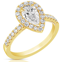 1 Ct Pear Shape Center Diamond Halo Engagement Ring
