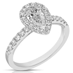 1/2 Ct Pear Shape Center Diamond Halo Engagement Ring
