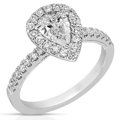 3/4 Ct Pear Shape Center Diamond Halo Engagement Ring