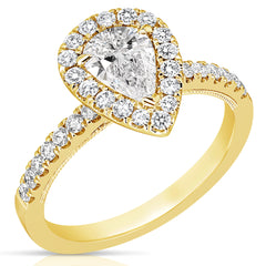 3/4 Ct Pear Shape Center Diamond Halo Engagement Ring
