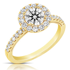 1 Ct Round Center Diamond Halo Engagement Ring