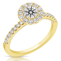 1/2 Ct Round Center Diamond Halo Engagement Ring