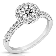 3/4 Ct Round Center Diamond Halo Engagement Ring