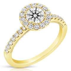 3/4 Ct Round Center Diamond Halo Engagement Ring