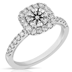 1 Ct Round Center Diamond Cushion Halo Complete Engagement Ring