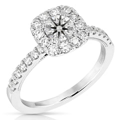 1/2 Ct Round Center Diamond Cushion Halo Complete Engagement Ring