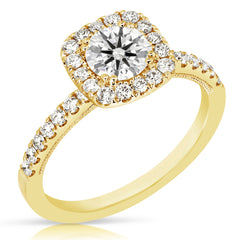 1/2 Ct Round Center Diamond Cushion Halo Complete Engagement Ring