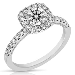 3/4 Ct Round Center Diamond Cushion Halo Complete Engagement Ring
