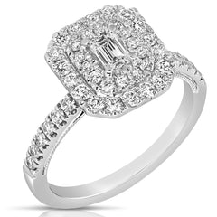 1 Ctw Double Halo Emerald Cut Diamond Engagement Ring