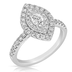 1 Ctw Double Halo Marquise Diamond Engagement Ring