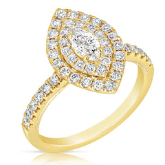 1 Ctw Double Halo Marquise Diamond Engagement Ring