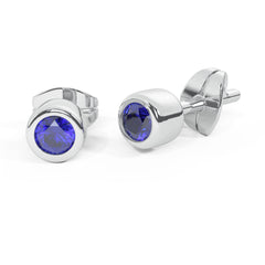 Single Sapphire Color Bezel Stud Earring